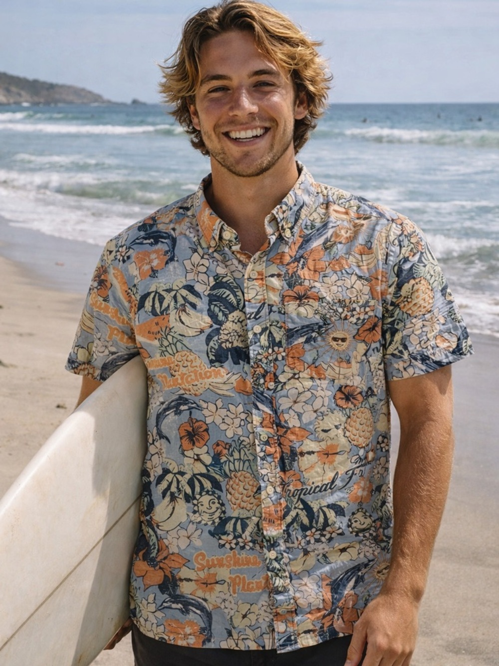Quiksilver Shirt Men's S Cotton Tropical Fruits Hawaiian Short Sleeve Button-Up